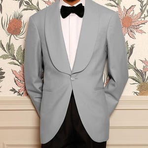 Light Gray TR Tuxedo Suit for Men - Shawl Lapel Single-Breasted 2 Piece with Black Pants, Gala Outfit, Custom Tailored