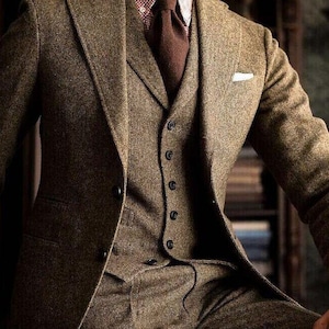 ブラッケンブラウンツイードスーツ：メンズスリーピースウール