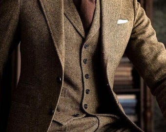 ブラッケンブラウンツイードスーツ：メンズスリーピースウール