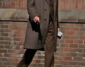 メンズ ネイビーブルー ウール ダブルブレスト オーバーコート – The