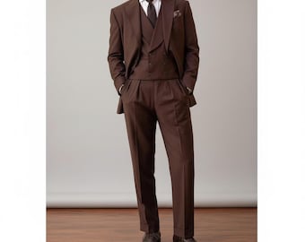 ブラッケンブラウンツイードスーツ：メンズスリーピースウール