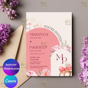 Hindu engagement invitation card template Indian engagement invitation card template Ring ceremony invitation Roka invitation card Canva