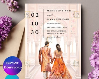 Modern Indian Save the Date announcement template Hindu Save the Date template  Indian Save the Date invitation card Canva editable