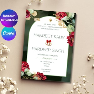 Indian Engagement invites Digital Roka invite Ring Ceremony invitation Sikh Engagement invitation Ring Ceremony invite Engagement card Canva