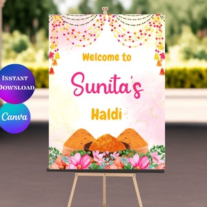 Haldi welcome Sign Haldi Welcome Signboard Haldi decor for Haldi ceremony Pithi sign Haldi decoration Haldi posters Canva editable