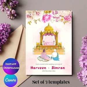 Luxurious Sikh wedding invitation card Punjabi wedding card & Save the date Indian Punjabi Sikh digital wedding invite Anand Karaj invite