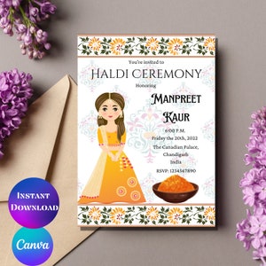 Haldi invite Haldi invitation Digital Haldi invitation Maiyan invite Canva invitation Holud invitation Digital Pithi invite Haldi ceremony
