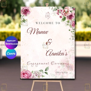 Indian engagement welcome sign Indian engagement welcome board Hindu engagement welcome sign board Hindu Roka ceremony welcome sign Canva