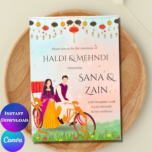 Mehndi invitation card Haldi invitation card Digital Mehndi invite & Haldi invite Maiyan invitation Vatna invitation Editable Sangeet invite