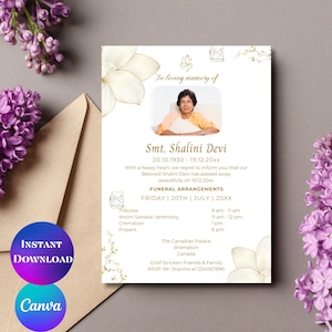 Invitación al funeral indio Programa de funeral hindú Plantilla de anuncio Invitación al funeral indio Invitación al funeral hindú digital Canva
