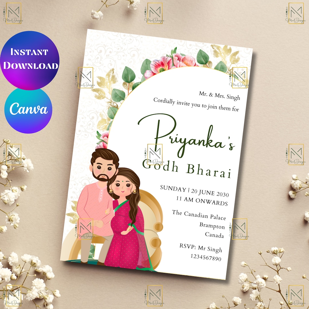 Elegant Couple Godh Bharai Invitation Template Valaikappu Seemantham