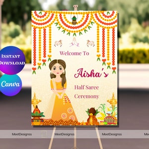Half saree poster Half Saree welcome sign Half Saree ceremony sign Half sari welcome signs Half Saree decor signs Half Saree function sign