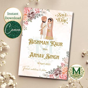 Sikh Save the date Punjabi Save the date template Sikh Wedding invitation Hindu wedding invitation card Save the date digital invite Sikh