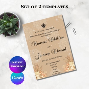 Elegant Sikh wedding invitation card Punjabi wedding invitation Sikh digital wedding invite Anand Karaj invitation