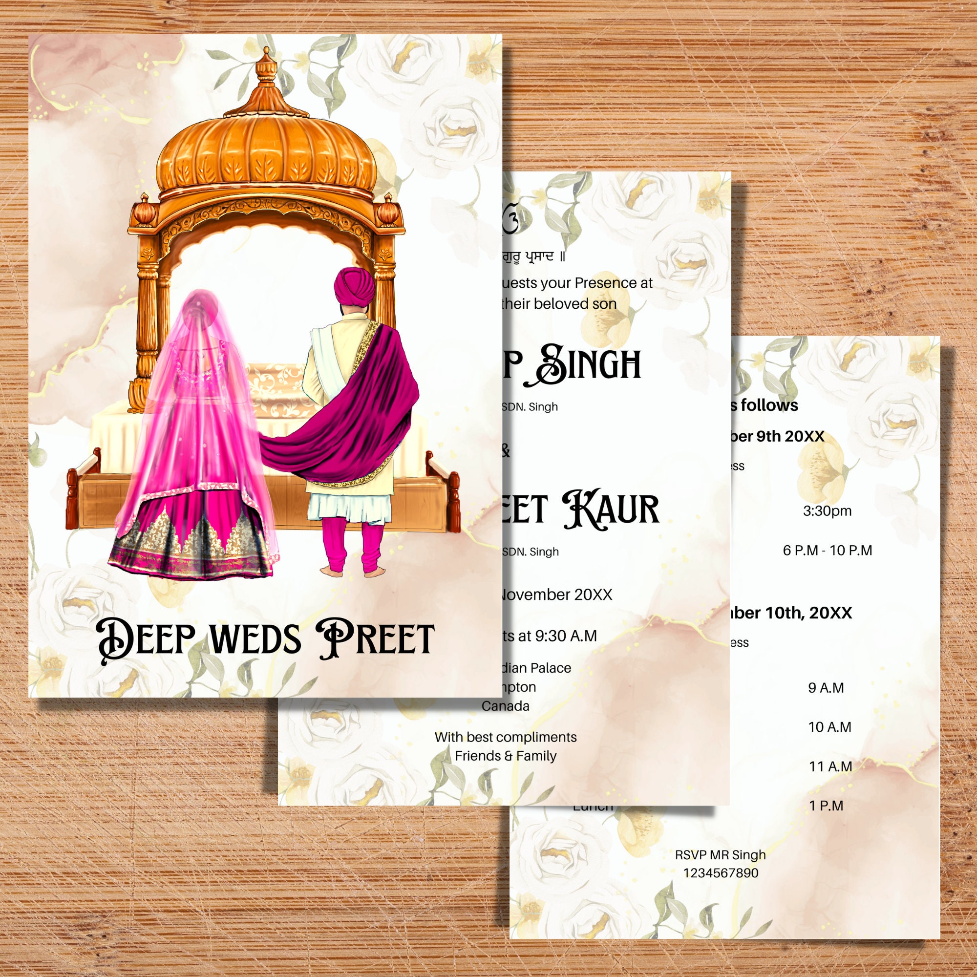 Elegant Sikh Wedding Invitation Card Punjabi Wedding Invitation Digital