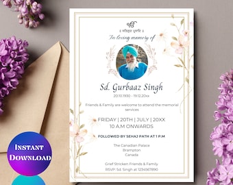 Sikh funeral programme invite Punjabi funeral invitation template Antim Ardas Bhog invite Instant download Indian funeral invitation Canva