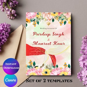 Punjabi invitation Sikh wedding cards Anand Karaj invitation Sikh wedding invitation set Punjabi wedding cards Anand Karaj invite Canva
