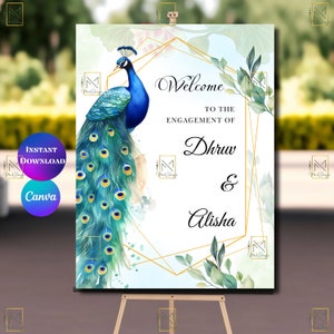 Indian Wedding sign Peacock welcome sign Hindu engagement welcome sign Roka welcome sign Indian engagement Welcome sign Ring ceremony signs