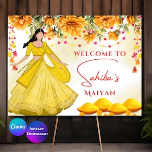 Enseignes de bienvenue Haldi Enseignes Maiyan Enseignes de bienvenue Haldi Signalétique Haldi Signalétique Pithi Décoration Haldi Plaque décorative Haldi Signalétique Holud Canva