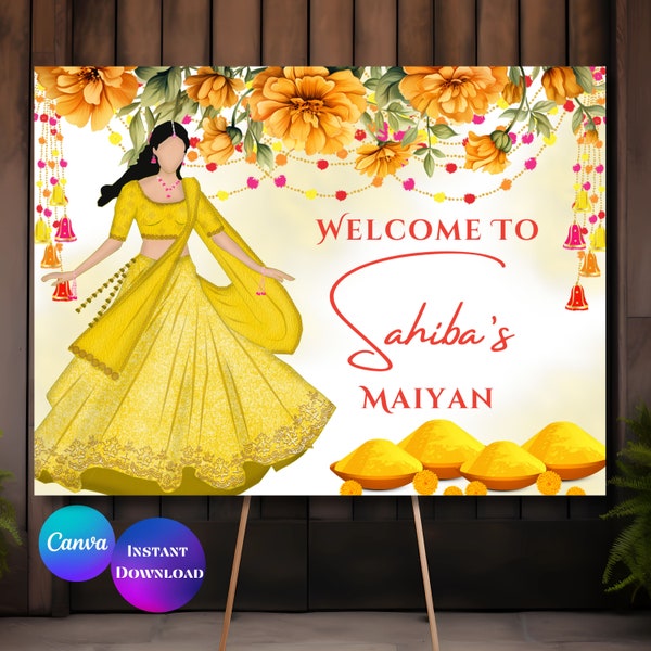 Welcome to Haldi Signs Maiyan signs Haldi Welcome Signs Haldi signages Pithi signages Haldi decoration Haldi decor sign Holud signages Canva