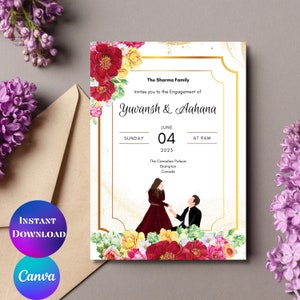 Indian wedding invitation Digital Hindu wedding invite Hindu engagement invitation editable Sikh engagement invitation Ring ceremony invite