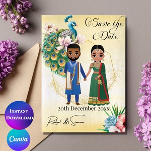 Indian Save the date Hindu save the date Peacock theme wedding invite Digital save the date template editable South Indian save the date