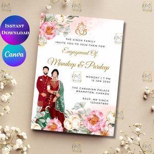 Indian engagement invitation template Hindu engagement invitation card Digital Indian Ring ceremony invitation Hindu Roka invitation card