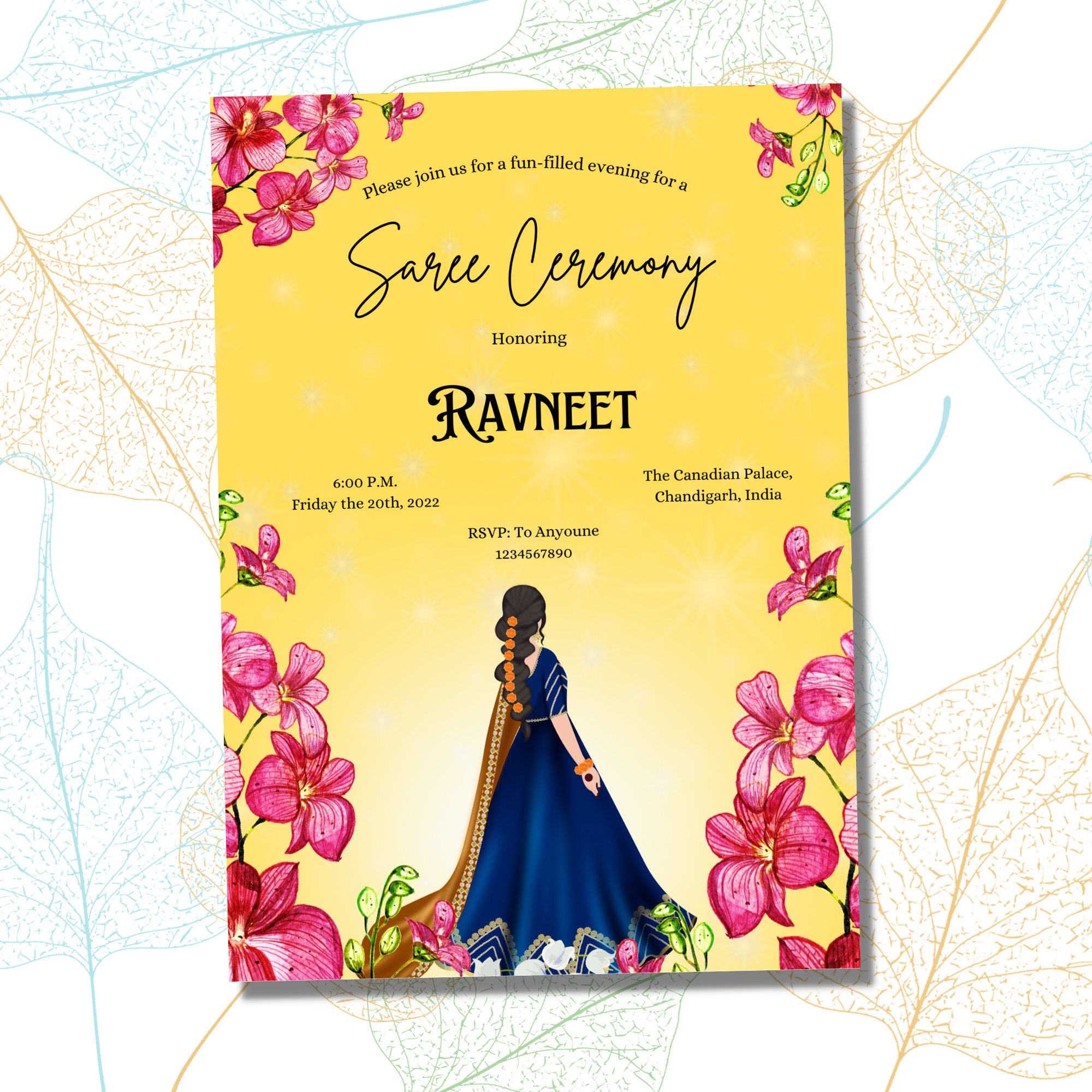 Half Saree Invitation Digital Sari Invitation Ceremony Card Saree