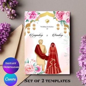 Sikh wedding invitation Sikh digital wedding card Sikh wedding invite Punjabi wedding invitation Punjabi wedding card Canva editable