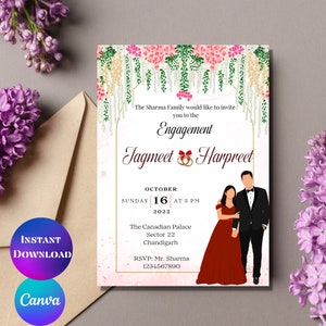 Indian engagement invitation Hindu engagement invitation Roka invite Digital Sink engagement invitation Indian wedding invitation Canva