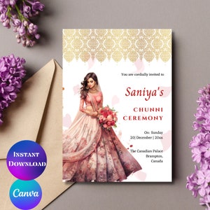 Chunni invitation Chunni ceremony invitation Digital Chunni invites Chunni ceremony invite Chunni invitation card Chunni ceremony invite