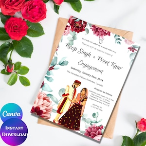 Sikh engagement invitation card Digital Punjabi engagement invite Sikh reception invitation Punjabi reception invite self edit template