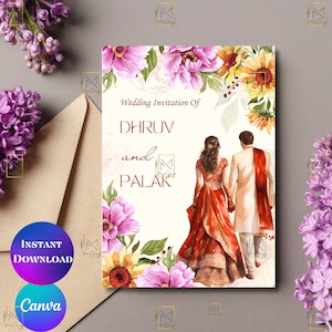 Faire-part de mariage indien numérique Invitations de mariage hindou Faire-part de mariage hindou Cartes de mariage indien Faire-part de mariage hindou modifiable