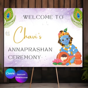 First Rice Feeding Welcome Sign Annaprashan Welcome Sign Rice Feeding Party Decor Editable Welcome Poster Annaprashan ceremony signage Canva