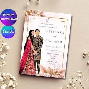 Engagement invitation Ring Ceremony invites Indian Engagement invites Digital Roka Cards Ring Ceremony invitation Engagement card Canva