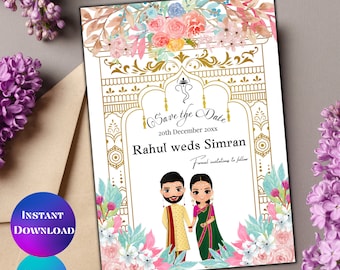 Indian Save the date card Hindu save the date invitation template Instant download traditional & modern Save the date announcement template