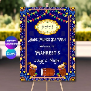 Jaggo welcome sign Jaggo sign Jago welcome sign Sade munde da viah welcome sign Sade kuri da viah welcome sign sign Instant download Canva