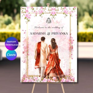 Indian Wedding decor Desi Wedding Sign Hindu Wedding sign Indian Wedding sign Hindu Wedding Welcome sign Hindu Welcome sign Canva editable