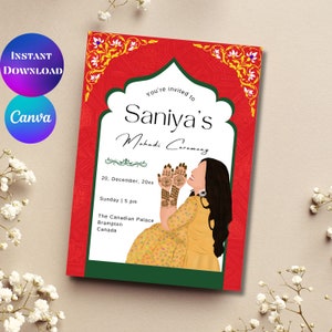 Mehndi lädt ein Henna-Party einladen Mendhi Nacht einladen Digital-Mehndi einladen Mehendi-Einladungen Mayoun einladen Mughal Bogen Mehndi Karte Canva