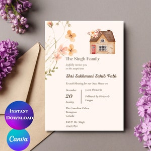 Convite de inauguração minimalista Convite de casa nova Sikh Convite de casa nova Punjabi Shri sukhmani Sahib caminho convite de casa nova Canva