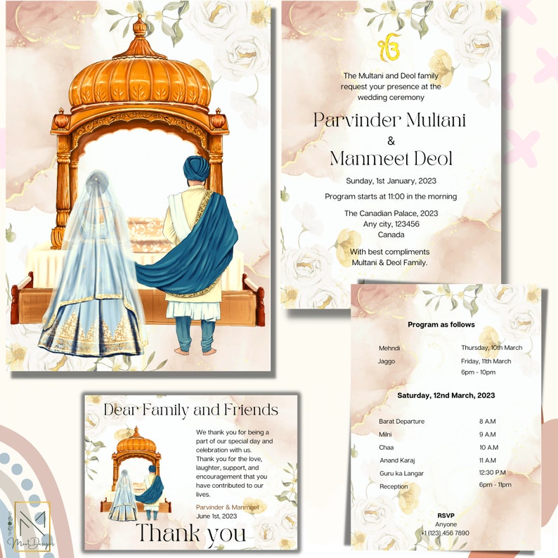 Elegant Sikh Wedding Invitation Sikh Wedding Card Sikh Digital Etsy