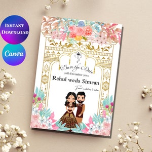 Indian Save the date card Hindu save the date invitation template Instant download traditional & modern Save the date announcement template