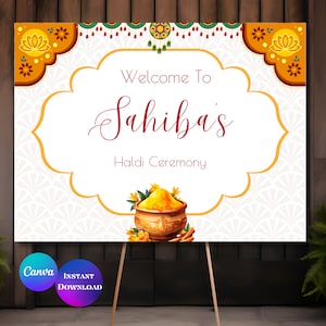 Plaque de bienvenue haldi Poster Bienvenue en Haldi Décoration haldi Plaque de bienvenue haldi Plaque de cérémonie haldi Plaques de bienvenue Pithi Plaque de bienvenue Holud Canva