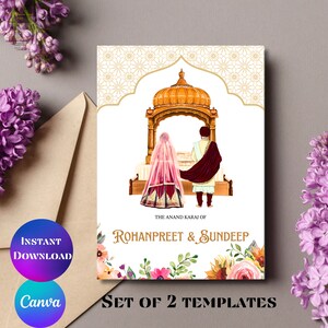 Sikh wedding invitation Punjabi Sikh digital printable wedding card Sikh wedding card Anand Karaj invite Punjabi wedding invitation Canva