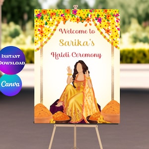 Haldi welcome sign Haldi sign Maiyan welcome sign Haldi decor Vatna sign Digital Maiyan welcome sign Pithi sign Canva editableHolud sign