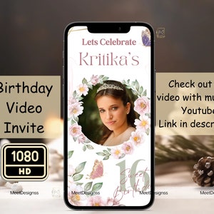 Photo Video invitation Animated Sweet sixteen Birthday invitation Quinceañera video invitation 16th Birthday Video Invitation sweet 16
