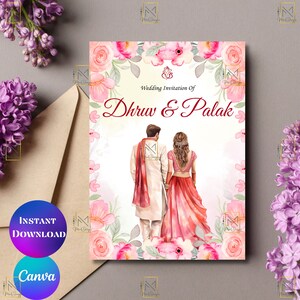 Cartão de convite de casamento indiano digital Convites de casamento hindu Convite de casamento hindu Cartões de casamento indianos Convite de casamento hindu editável