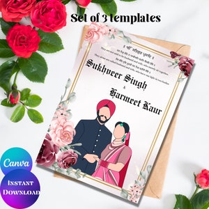 Sikh wedding invitation Sikh digital wedding card Sikh wedding invite Punjabi wedding invitation Punjabi wedding card complete set Canva
