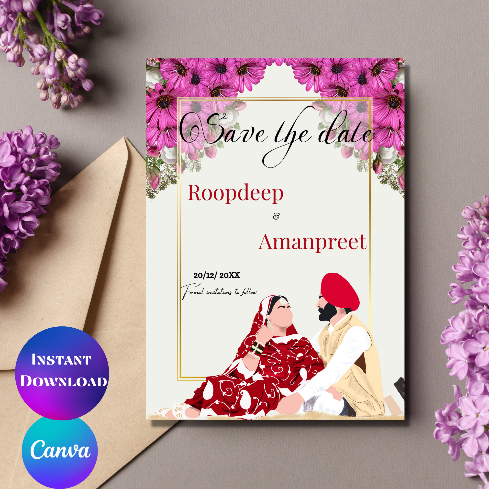 Sikh Save the Date Template Digital Punjabi Save the Date Card Sikh