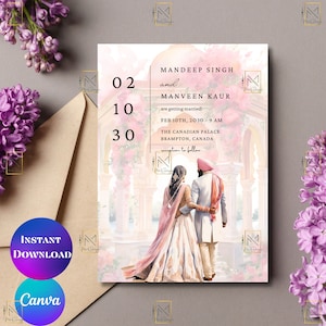 Elegante Sikh Save the Date Einladungsvorlage Digital Punjabi Save the Date Karte Sikh Hochzeitseinladungskarte Anand Karaj Einladungskarte